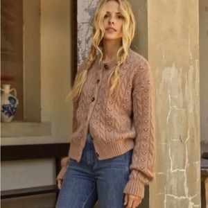 Dôen Adler crewneck cardigan with cable / lace knit in clay pink size XS